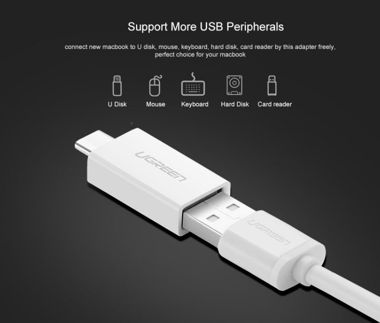 UGREEN US173 Converter Type-C Male to USB 3.0 Female OTG Adapter-White UGREEN US173 Converter Type-C Male to USB 3.0 Female OTG Adapter-White